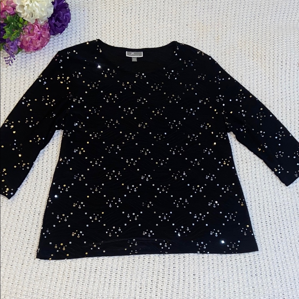 JM Collection Black Sequin Blouse